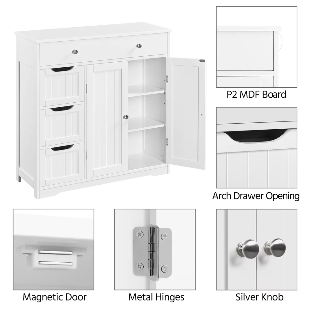 Topeakmart 4 Drawers Modern Floor Storage Cabinet with Adjustable Shelf for Bathroom Living Room, White