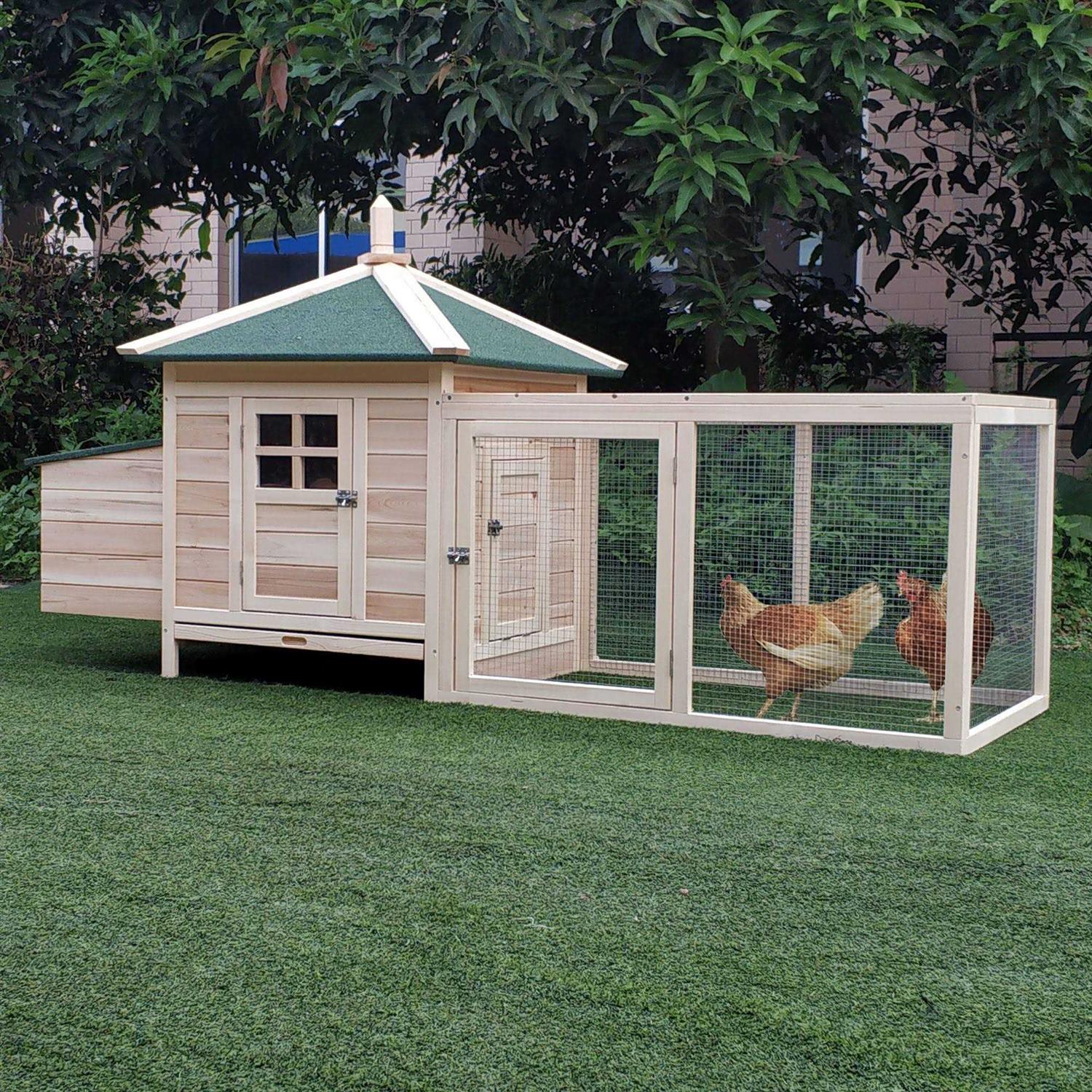 PawHut 77 Wooden Chicken Coop with Nesting Box Cute Outdoor Hen House with Removable Tray - Pet Supplies online store