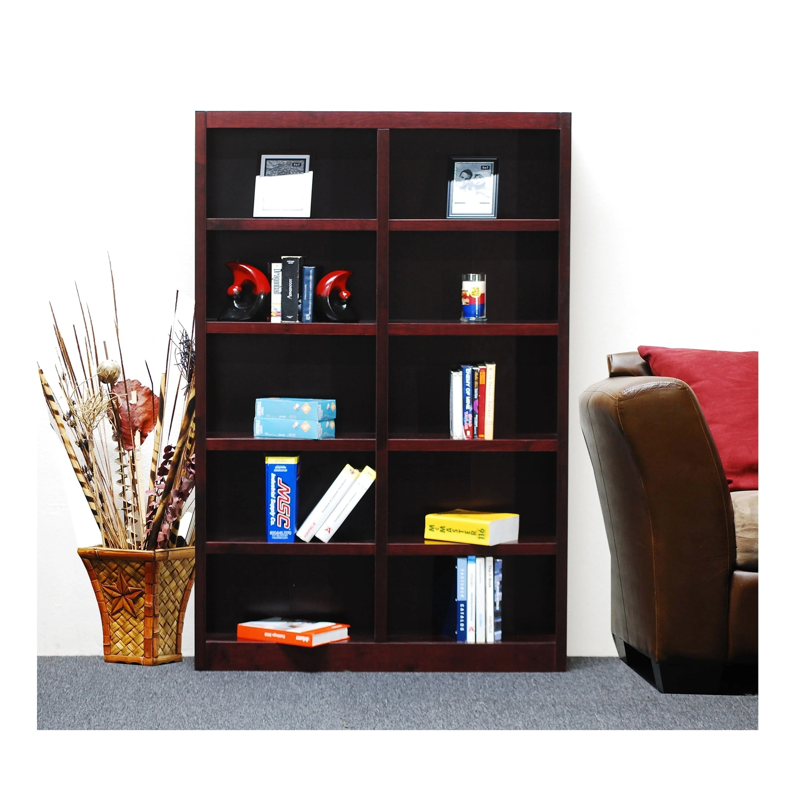 Concepts in Wood  Double Wide Bookcase, 10 Shelves Oak Oak Finish