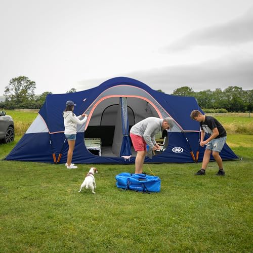 UNP Camping Tent 10-Person-Family Tents, Parties, Music Festival Tent, Big, Easy Up, 5 Large Mesh Windows, Double Layer, 2 Room, Waterproof