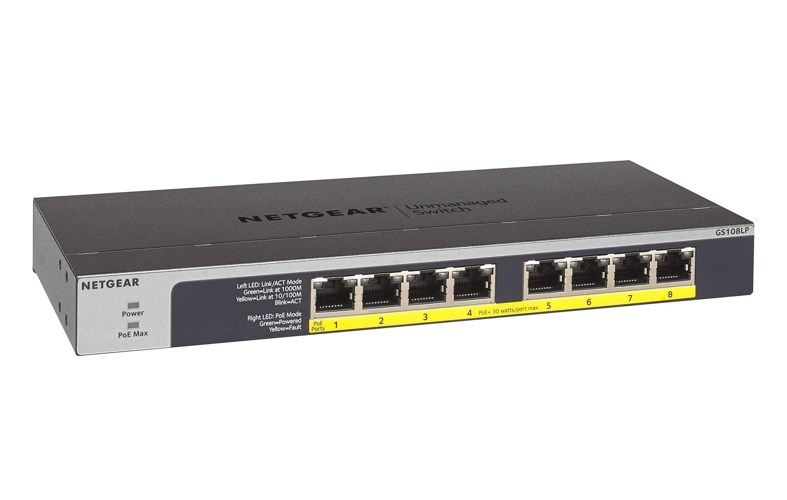 NETGEAR GS108LP Unmanaged Switch - 8 PoE+ Ethernet Ports