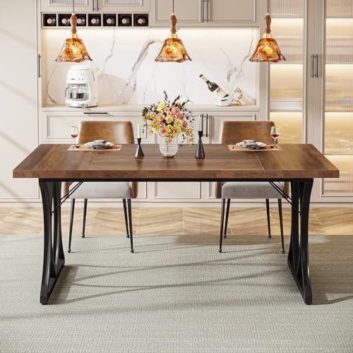 Tribesigns Farmhouse Dining Table for 6 People, 63 L x31W x 30 H Inches Rectangle Kitchen Table Dinner Table for Dinning Room&Kitchen, Living Room