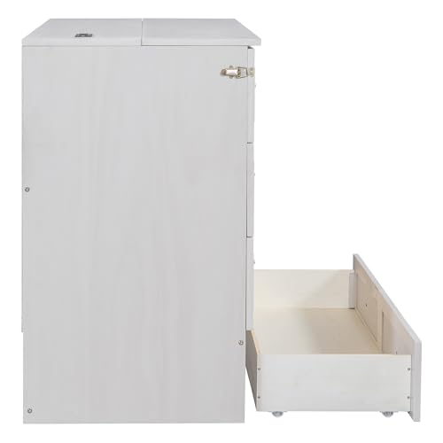Harper & Bright Designs Queen Size Murphy Wall Bed, Chest Cube Cabinet With USB, Charging Station and Large Storage Drawer for Home Office