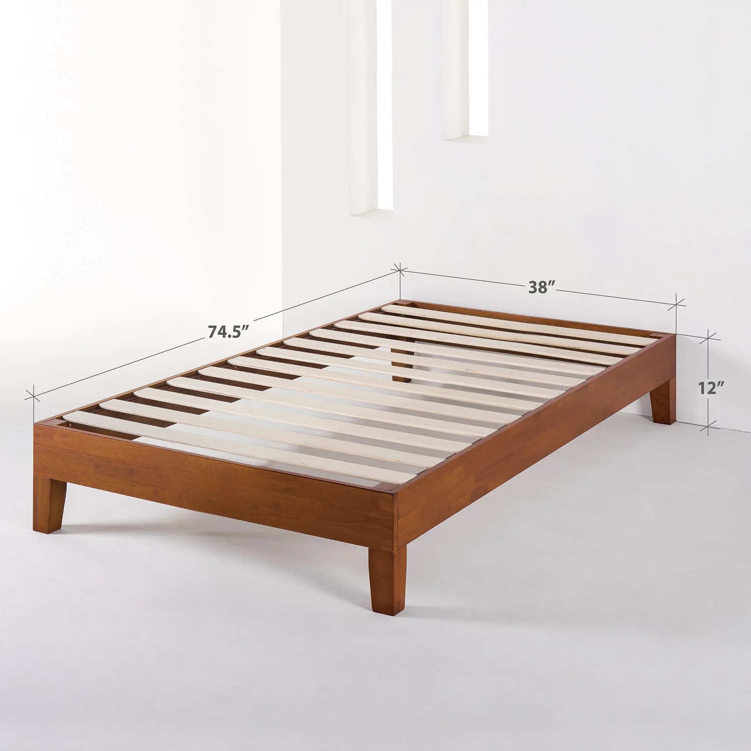 Mellow Naturalista Grand 12 Inch Solid Wood Platform Bed with Wooden Slats, Twin, Cherry