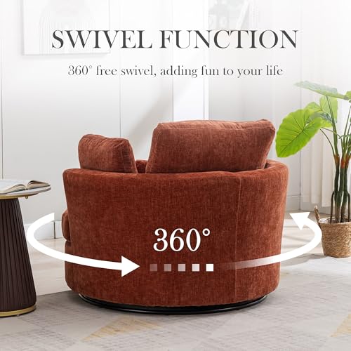 Aoiy & Wifon 42.2" W Oversized Swivel Barrel Chair with Ottoman, Upholstered Round Accent Chair with Storage Ottoman, Chenille, Beige