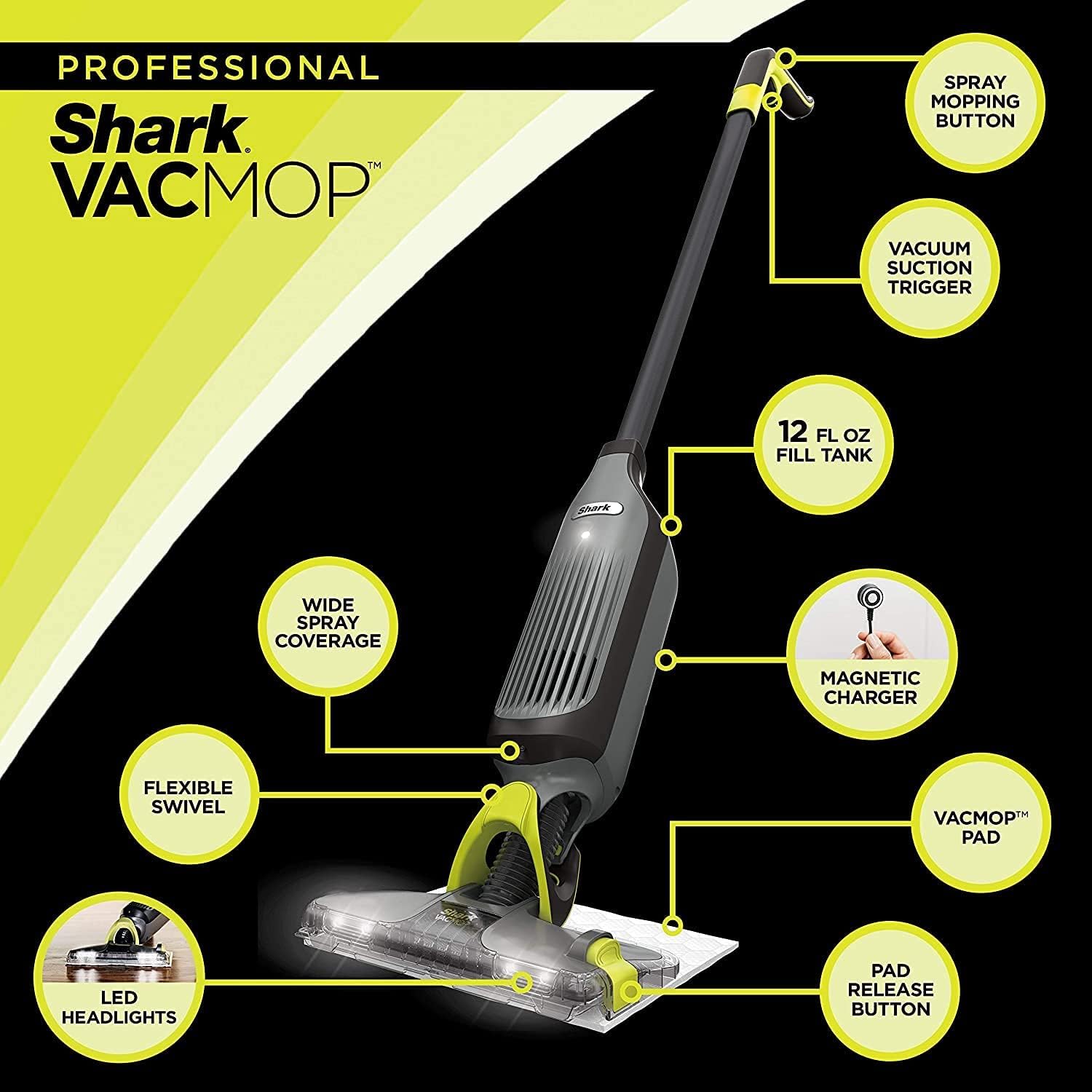 Shark VM252 VACMOP Pro Cordless Hard Floor Vacuum Mop with Disposable Pad, Charcoal Gray (VM252) (Renewed)