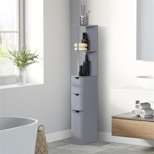 Slim Bathroom Cabinet with 3 Drawers Skinny Tall Room Divider Standing Shelf Freestanding Narrow Slim Gap Floor Organizer Side Unit for Small Spaces