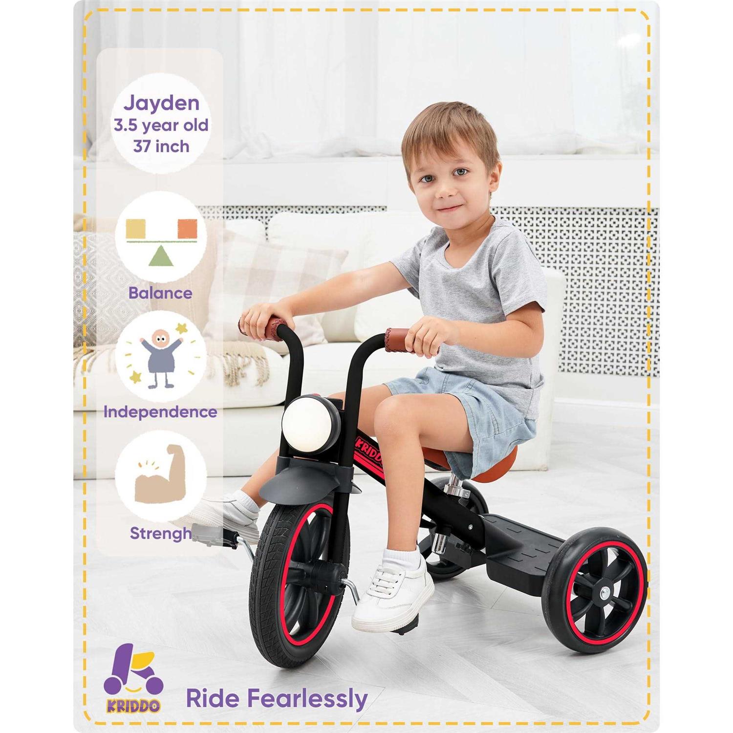 KRIDDO Kids Tricycle 12 Inch Puncture Free Wheel w Front Light - Sports Supplies Online Store