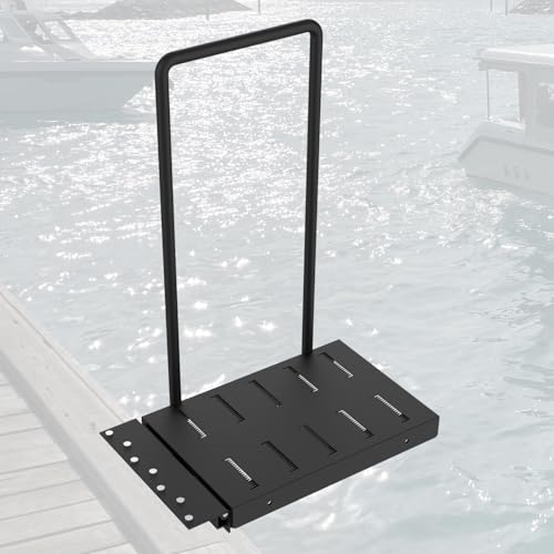 Boat Boarding Platform, Metal Dock Extension with Safety Handrail, Powder-Coated Dock Boarding Step for Easy Access to Boats