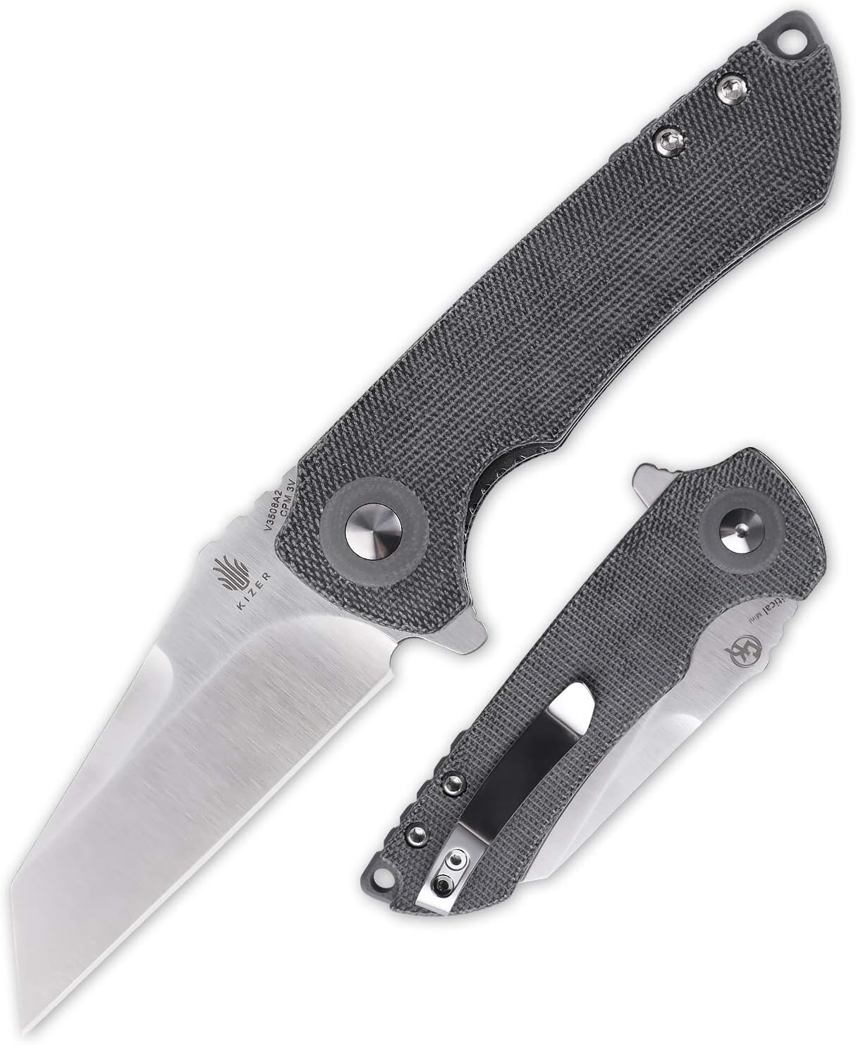 Kizer Critical Mini, Pocket Knives with 2.98 Inches CPM-3V Wharncliff Blade, Carbon Fiber Handle, Flipper Opening for Outdoor, Hunting