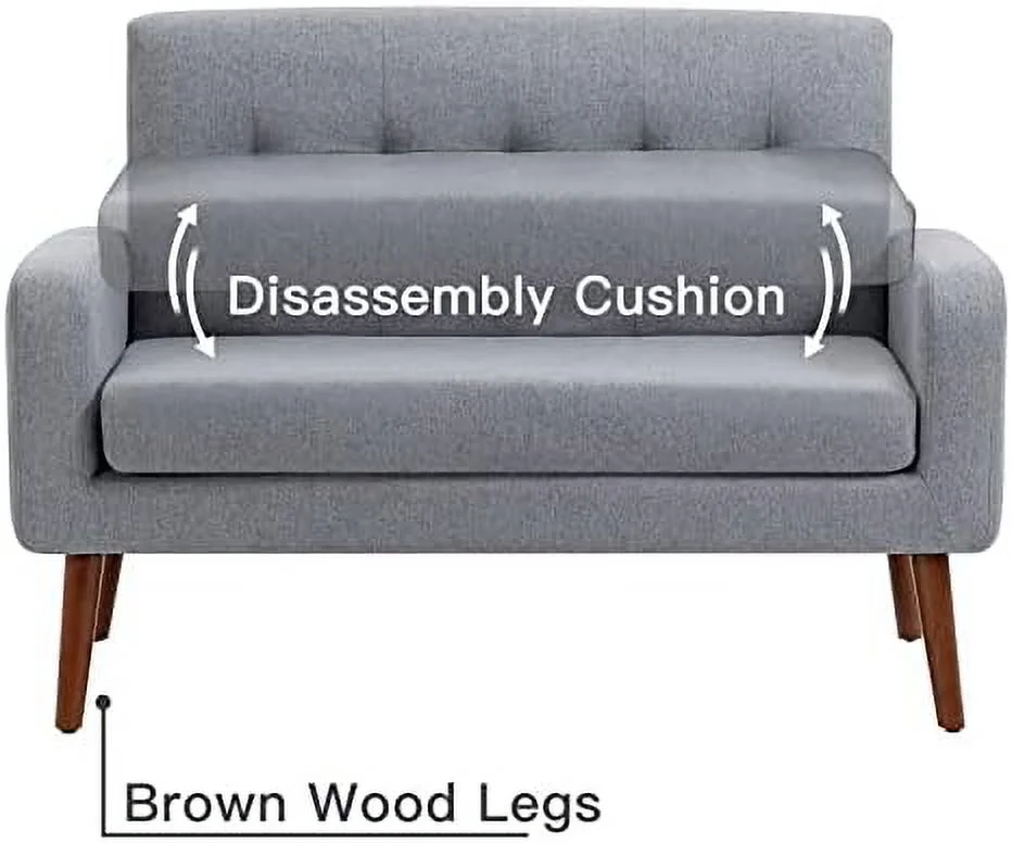 HOOMHIBIU 50'' Modern Fabric Loveseat Sofa Office Couch for Small Space  Living Room Soft Futon Small Couch for Bedroom (Grey) (M-6655)