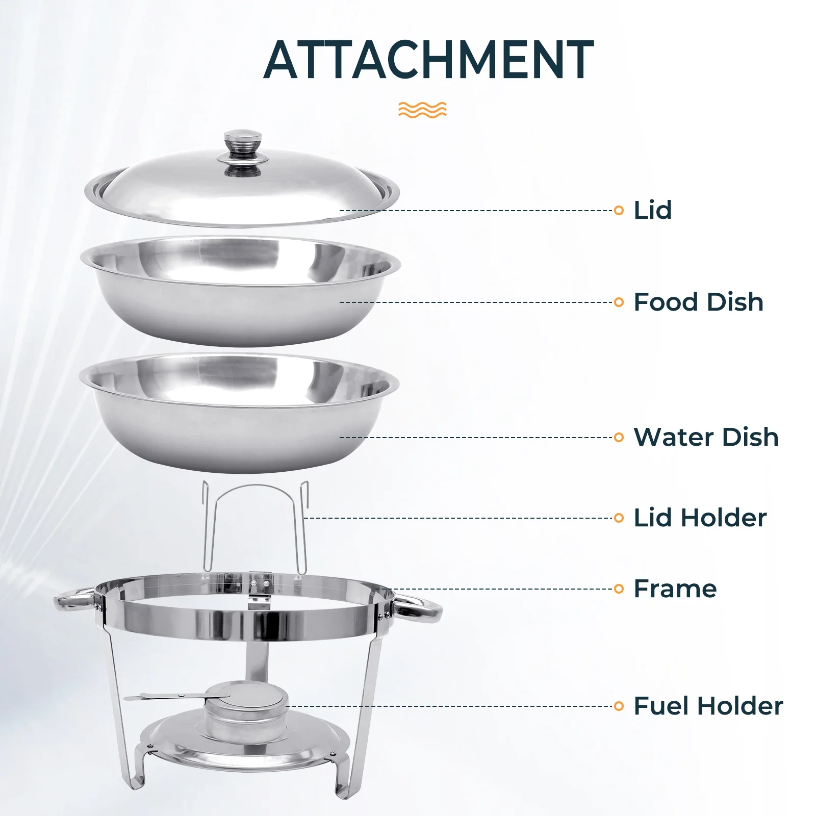 6 Pack Chafing Dish Buffet Set, 5QT Round Stainless Steel Chafer for Catering, Upgraded Chafers and Buffet Warmer Sets w/Food & Water Pan, Lid