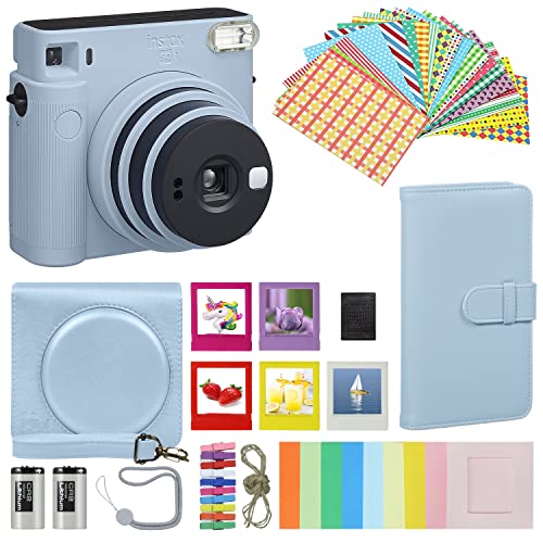 Instax Square SQ1 Instant Camera Chalk White with Carrying Case + Accessories Bundle, Photo Album, Assorted Frames + More