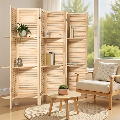 Osparple Room Divider with Shelves 6 Panel Wooden Folding Room Dividers Privacy Screen Wall Divider for Room Separation for Office and Apartment