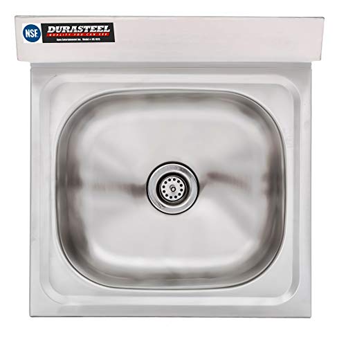 DuraSteel Stainless Steel Sink - Commercial Wall Mount Kitchen Sink - Small Hand Sink Wash Basin - With Sink Strainer and Faucet - For Laundry