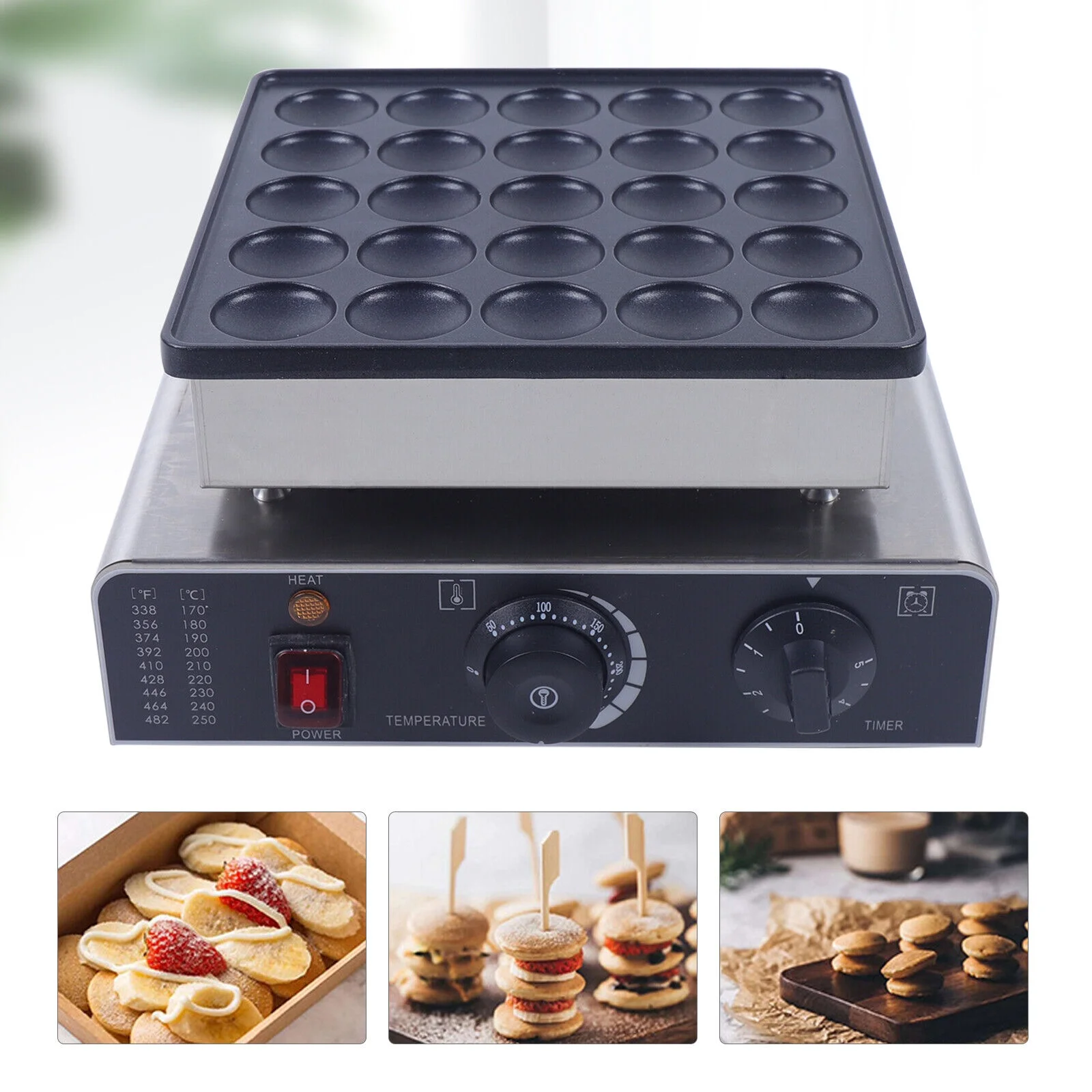 800W Commercial Nonstick Waffle Maker Machine Mini Dutch Pancake Baker 25PCS