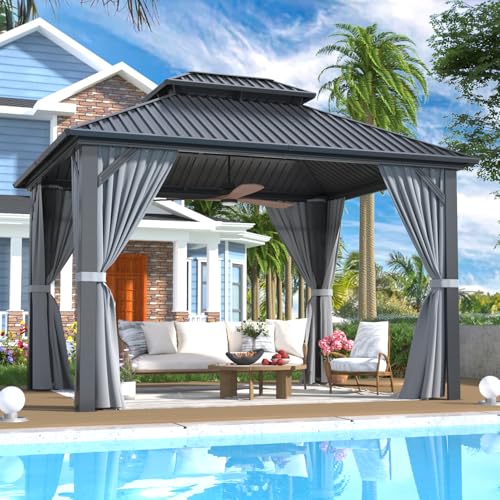 10x10 FT Gazebo Hardtop Gazebo Aluminum Pergola with Aluminum Frame, Double Galvanized Steel Roof