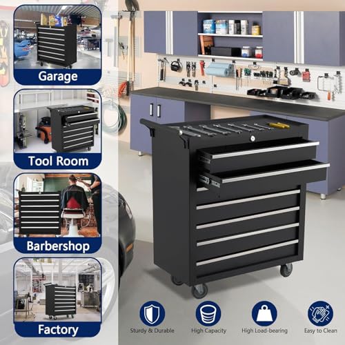 Rolling Tool Chest, 4 Drawers Tool Storage Cabinet, Toolbox with Wheels, Portable Tool Cabinet Organizer with Locking System & Drawer Liners