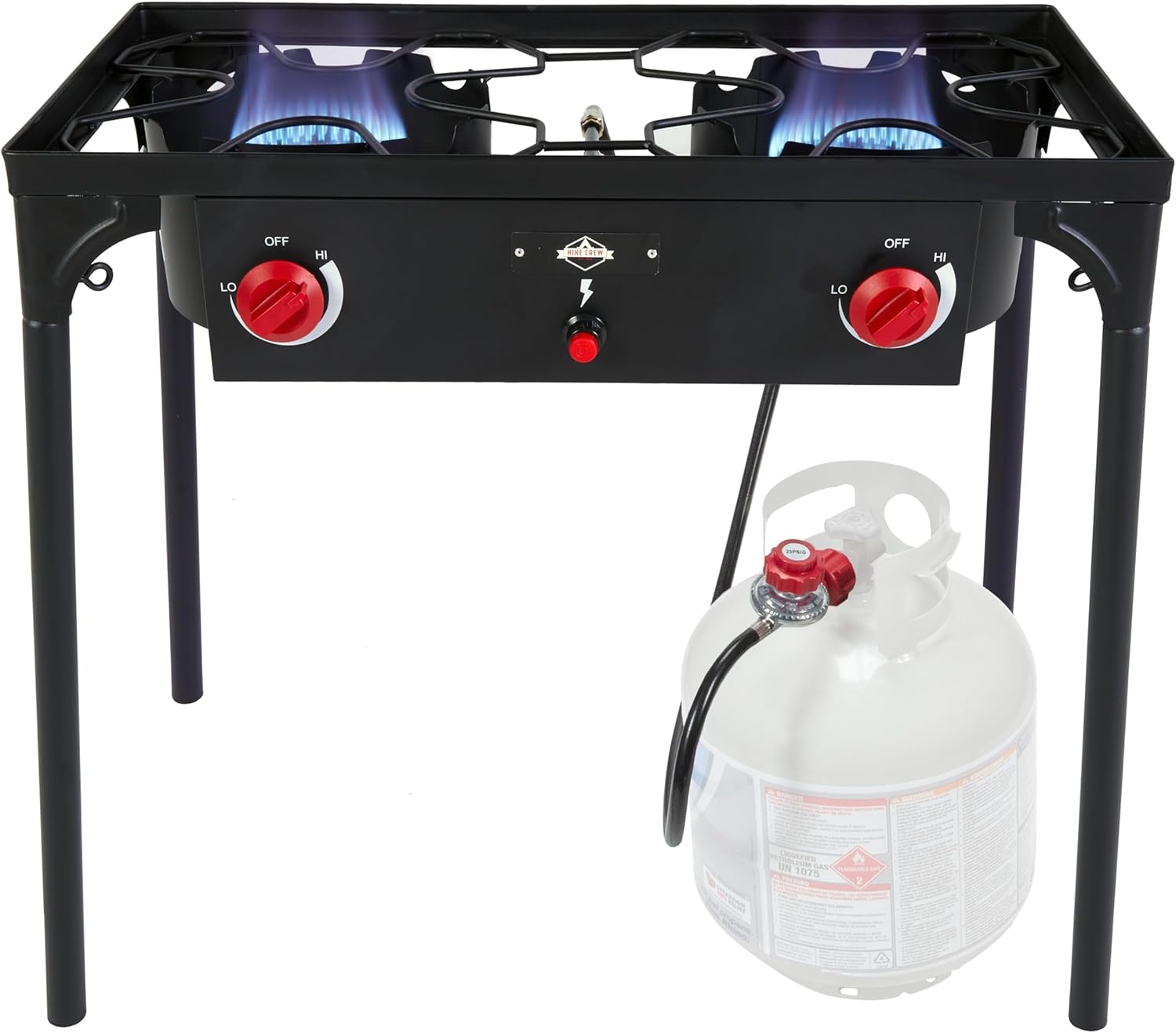 Hike Crew Auto Ignition Double-Burner Outdoor Gas Stove | 150,000 BTU Portable Propane-Powered Cooktop with Blue Flame Control, Removable Legs