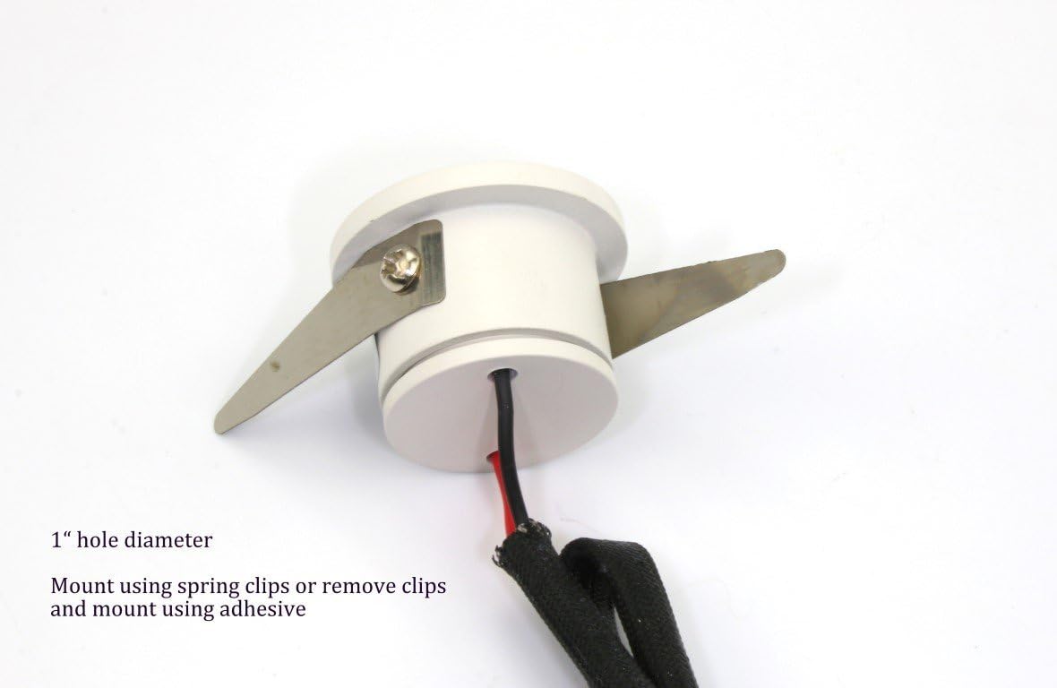 Micro Mini Down Light LED Fixture (110-240VAC) - 1.25" Diameter - 1 Watt Cool White LED Down Light for Home, Cabinet, Task Lighting