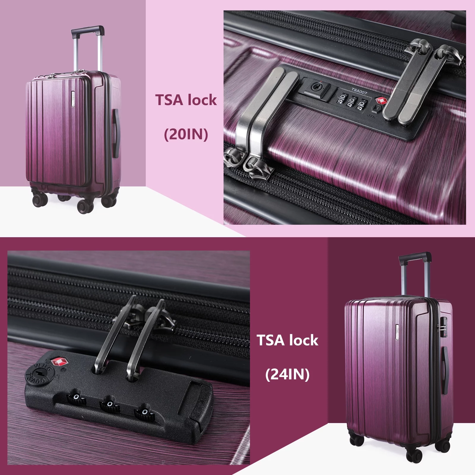 Luggage Set 2 Piece 21/24, 21 Inch 45L with Front Laptop Pocket & 24 Inch Expandable 69-79L, ABS+PC Lightweight Hardshell with Spinner Wheels
