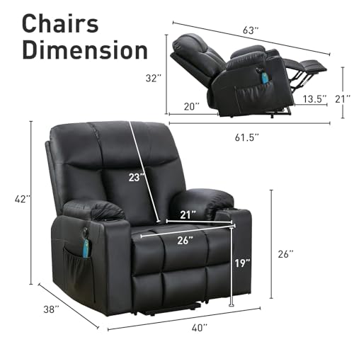 Bonzy Home Oversized Power Lift Recliner Chair for Elderly, Faux Leather Lift Chair with Heated and Massage