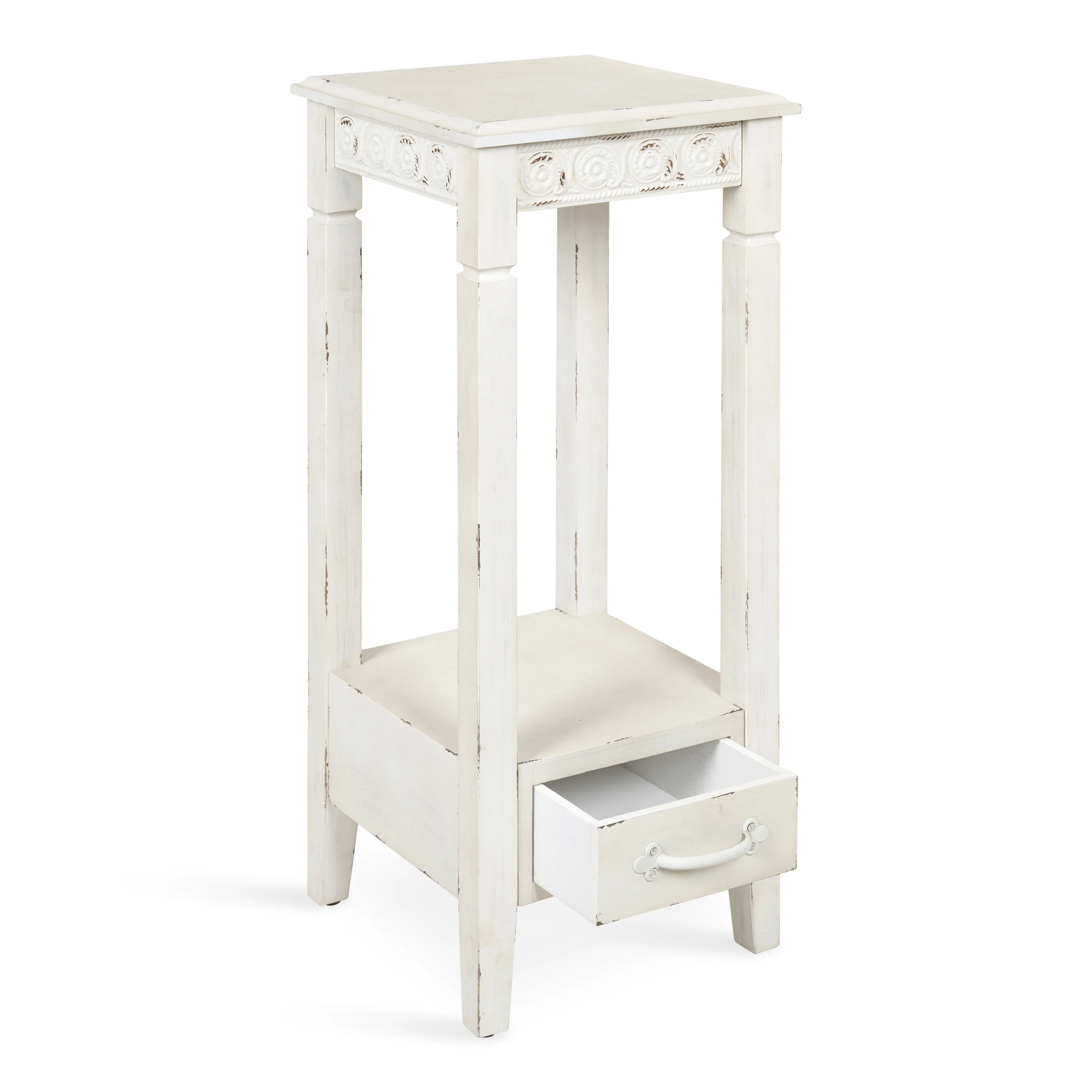 Kate and Laurel Idabelle Modern Farmhouse Wood Accent Table or Plant Stand with Decorative Metal Skirt, Soft White