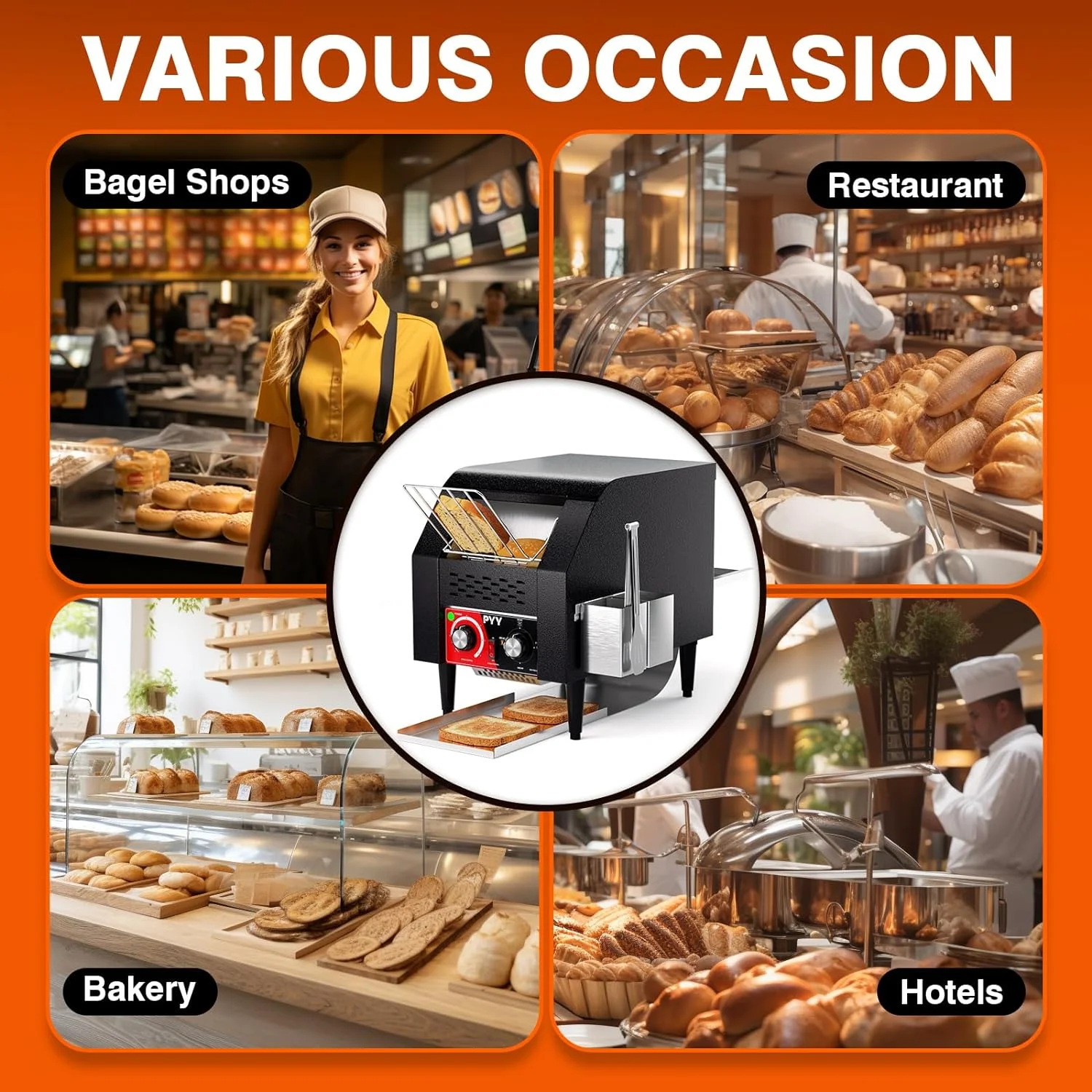 Commercial Conveyor Toaster Electric Stainless Conveyor Toaster for Restaurant Bun Bagel Bread Heavy Duty Conveyor Toaster(150 Slices/h Black)