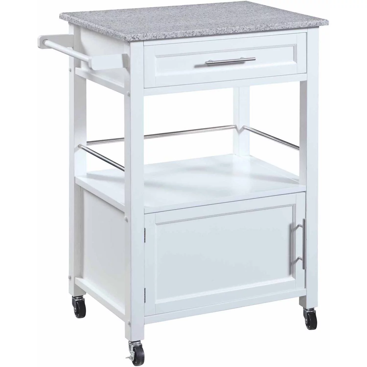 Linon Mitchell Wood Granite Top Kitchen Cart in White