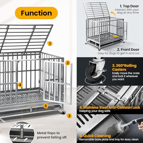 Oranland 48 inch Heavy Duty Indestructible Dog Crate,2025 New Upgraded Reinforced Baseplate for Large Dogs