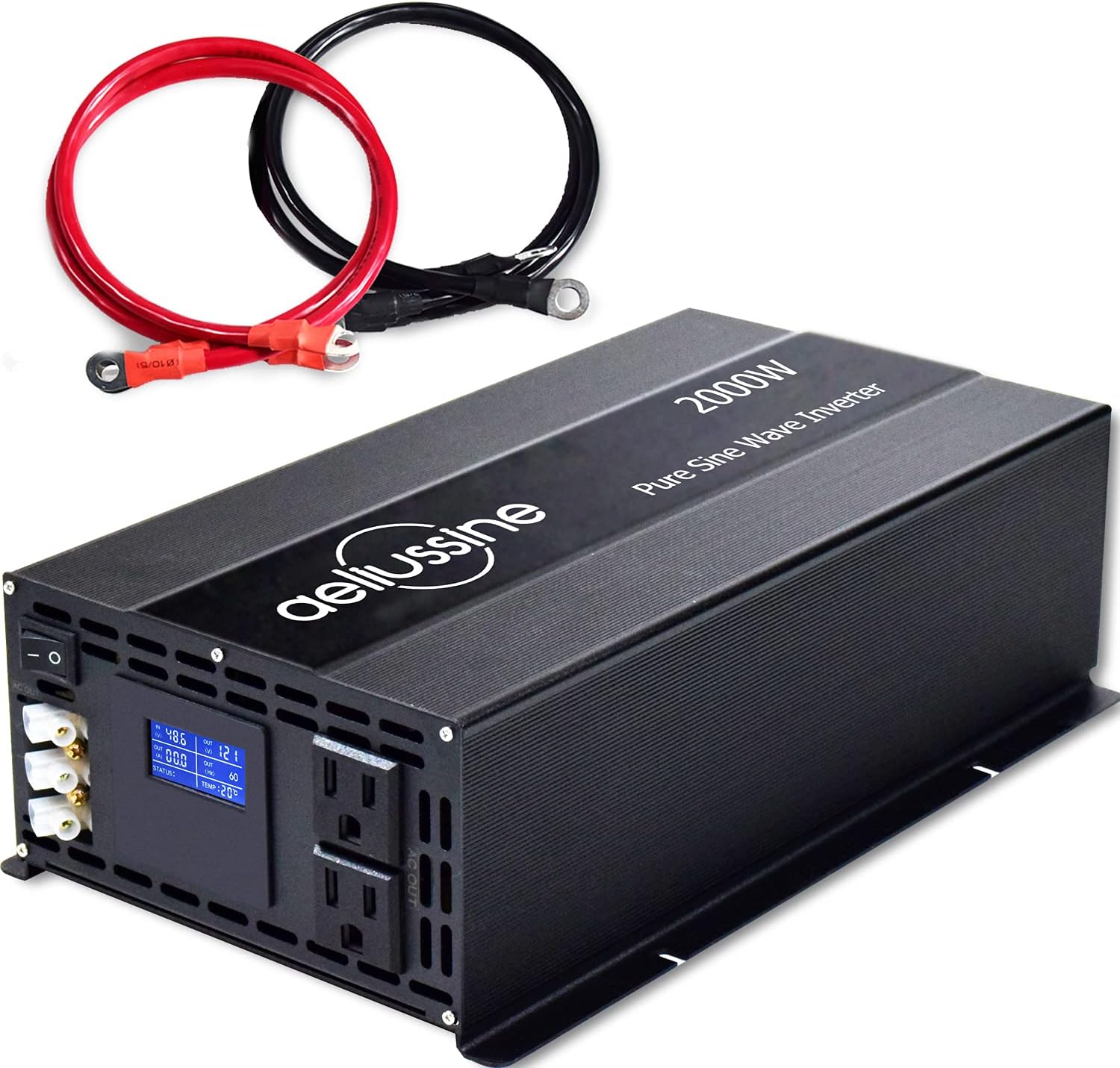 aeliussine 2000w Inverter Pure Sine Wave Power Inverter 48v dc to ac 110v 120v with Hardwire Terminal, LCD Display, for Car RV, Truck, Yacht