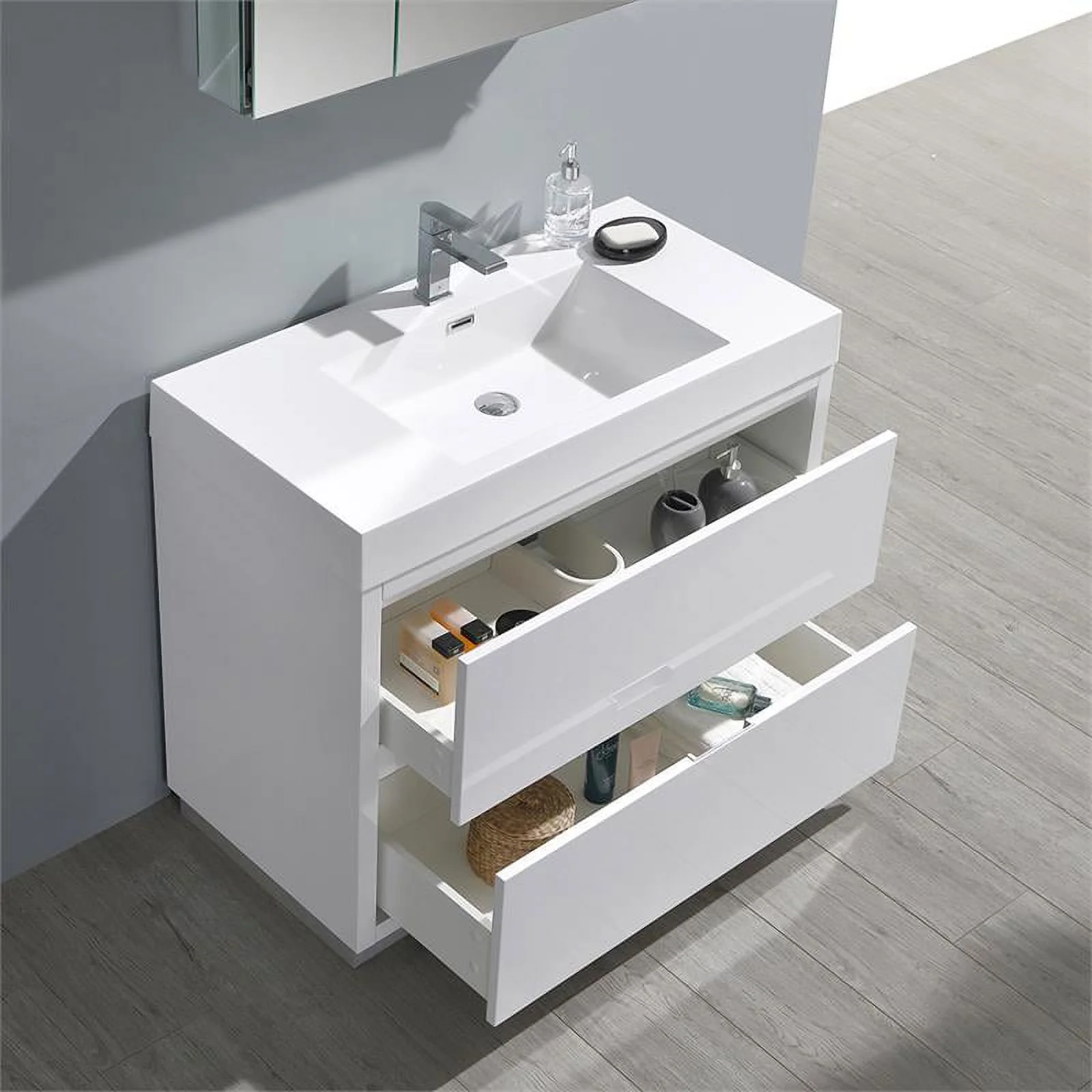Fresca Valencia 40" Wood Bathroom Vanity with Cabinet in Glossy White - Curated Treasures Market