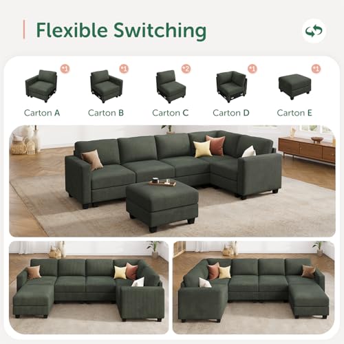 HONBAY Corduroy Modular Sectional Couch with Storage L-Shaped Sectional Couches for Living Room 6 Seater Modular Sofa, Dark Gray