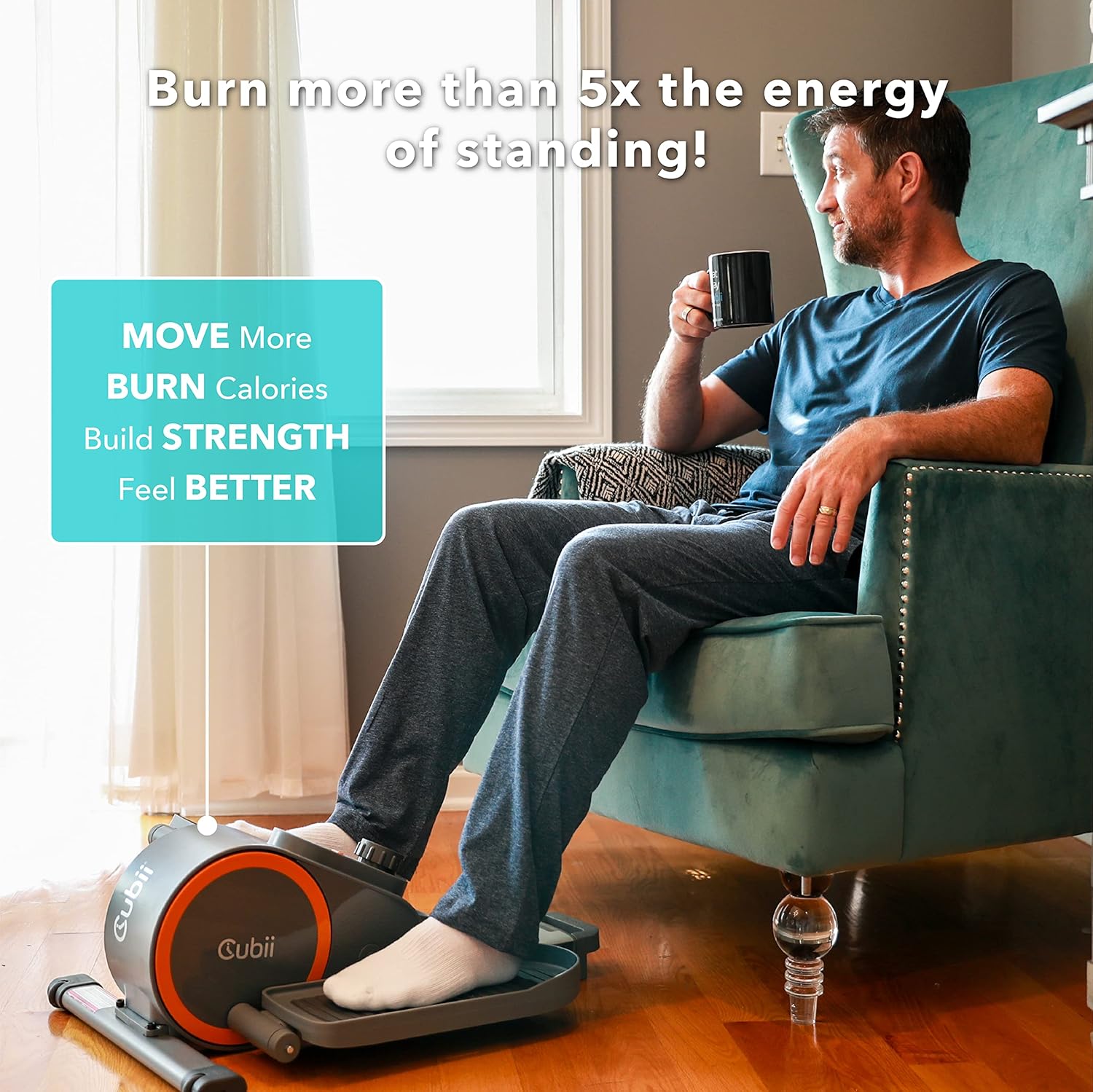 Cubii Go Seated Under Desk Elliptical, Portable w/Built-in Wheels & Retractable Handle, Compact Pedal Bike Exerciser for Home Fitness