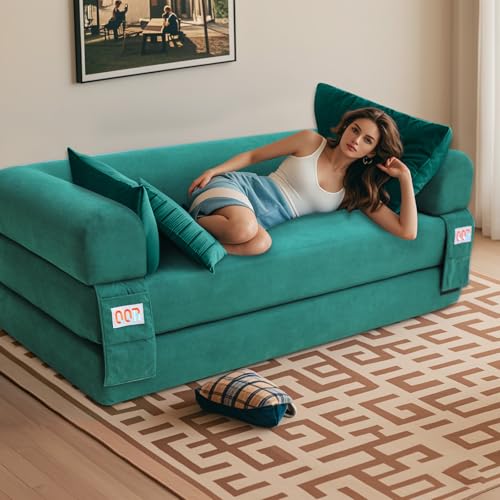 Convertible Sleeper Sofa Bed with Cylindrical Pillow, Comfy Foldable Sofa Bed Compressed Sofa in Box