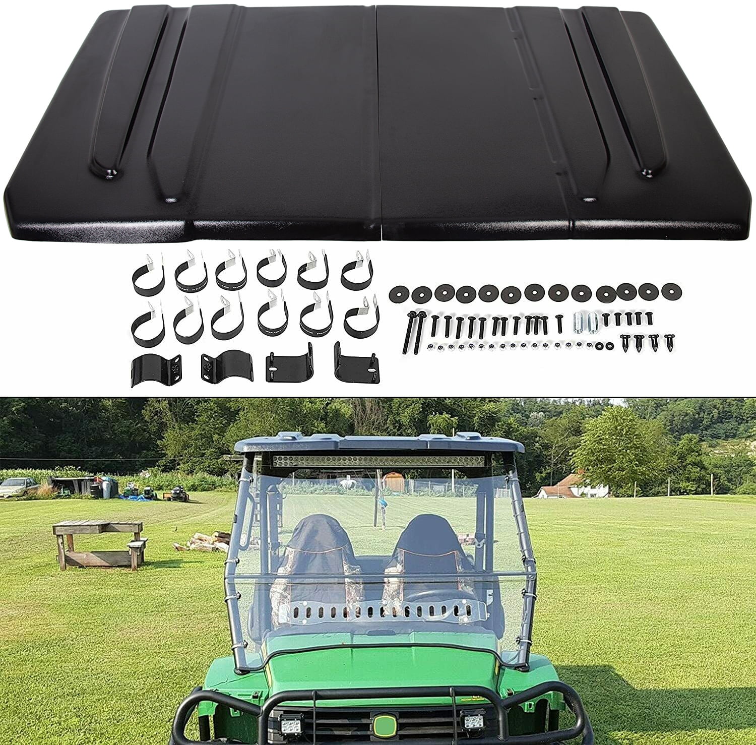 KOJEM Hard Top Roof Black Plastic for JD Gator 625 825i / Yamaha Rhino/ Kawasaki MULE 4010 Teryx/ Bobcat 3400/ Holland Rustler/ Full Size Polaris