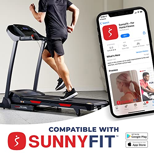 Sunny Health & Fitness Premium Folding Incline Treadmill with Pulse Sensors, One-Touch Speed Buttons, Shock Absorption