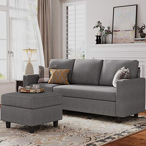 HONBAY Convertible Sectional Sofa, L Shaped Couch with Reversible Chaise for Small Space, Black