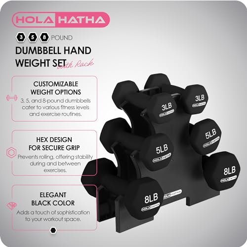 HolaHatha Neoprene Dumbbell Free Hand Weight Set with Rack, Ideal for Home Exercises to Gain Tone and Definition