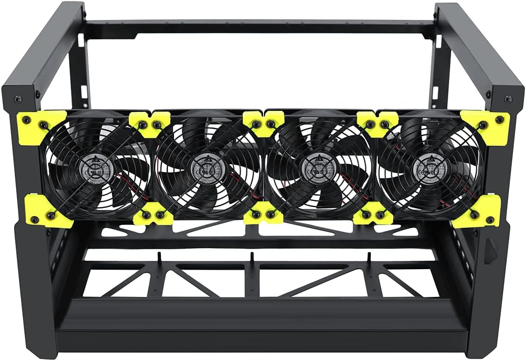Mining Rig Frame, 6 GPU Aluminum Stackable Open Air Mining Case Computer Frame Miner Rig Case (T2 T3) (with Fans)