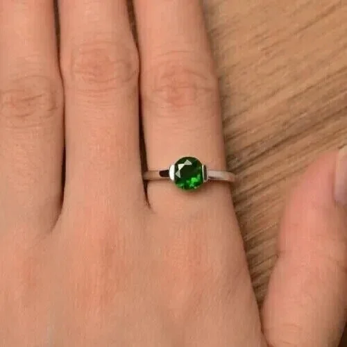 Ahansh Jewels Round Cut Green Emerald Women's Engagement Ring 925 Sterling Silver