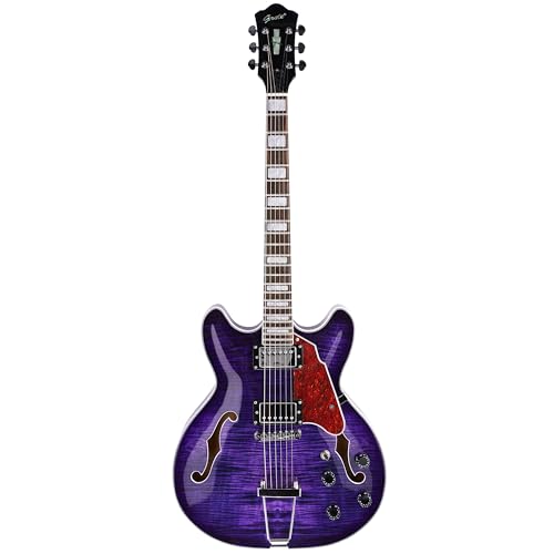 GROTE Jazz Electric Guitar Semi-Hollow Body Trapeze Tailpiece Bridge Guitar Gig Bag (Black)