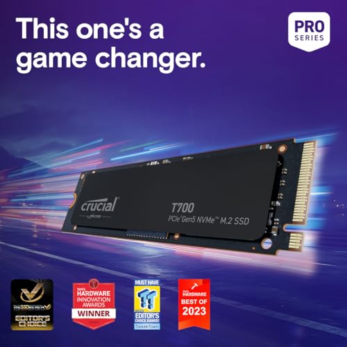 Crucial T700 1TB Gen5 NVMe M.2 SSD - Up to 11,700 MB/s - DirectStorage Enabled - CT1000T700SSD3 - Gaming, Photography, Video Editing & Design