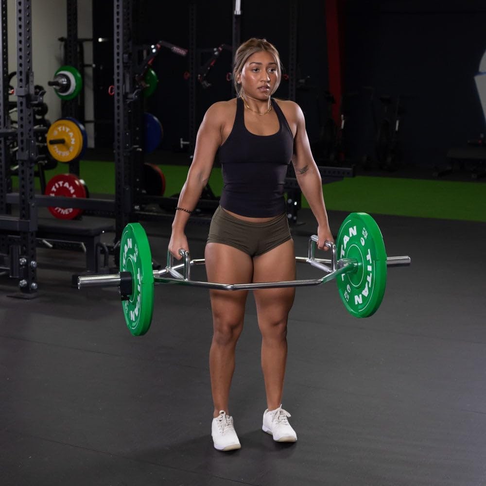 Titan Fitness Olympic 2in Hex Trap Bar, Weightlifting Deadlift Squat Barbell, Rated 500 LB, Knurled Grips, Bent Over Rows, Squat Jumps