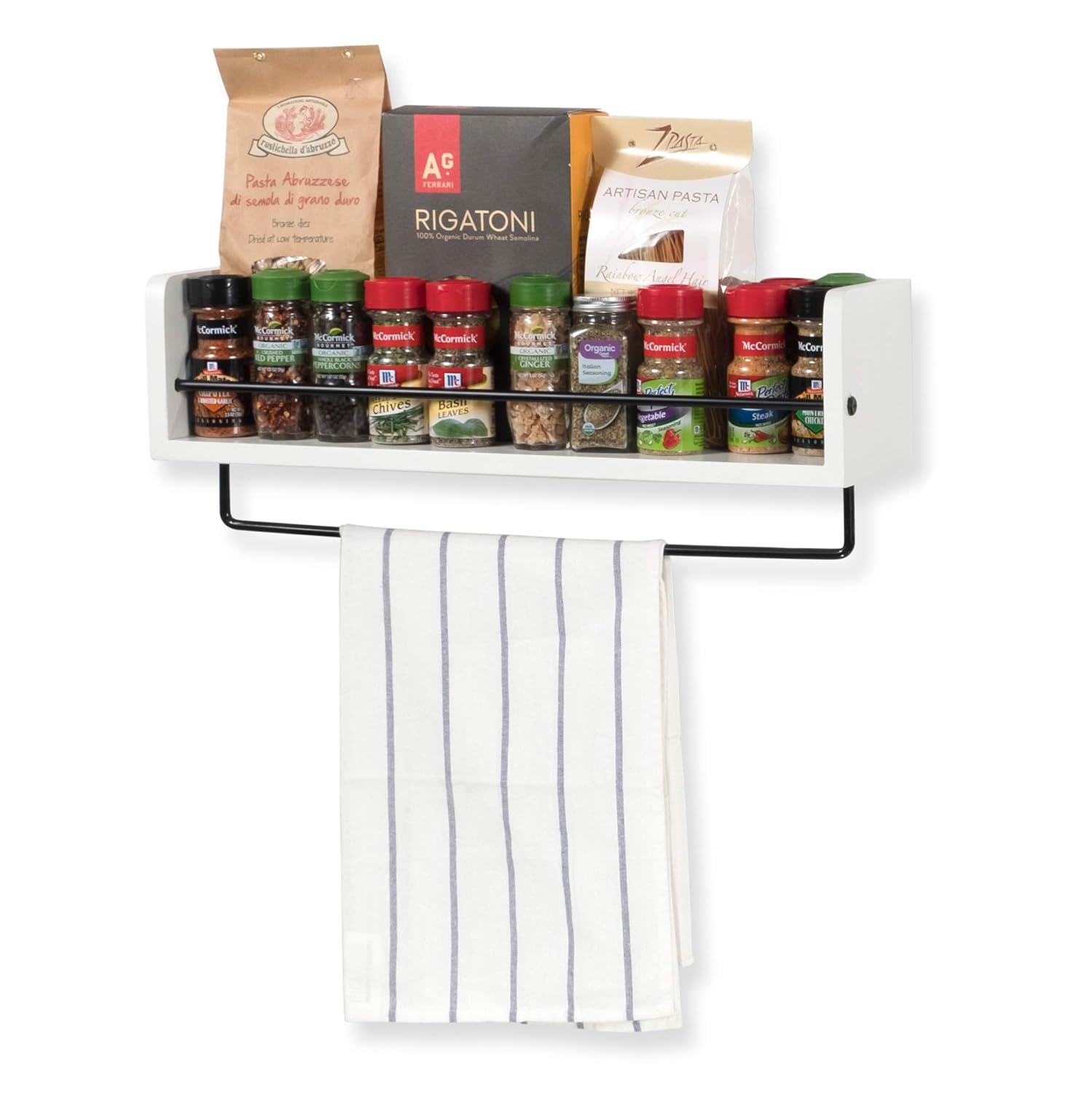 Rustic State White Rustic Bathroom Wood Wall Shelf with Metal Rail Also Multi Use Can Be Used in Living Room or Bedroom Wall Shelf