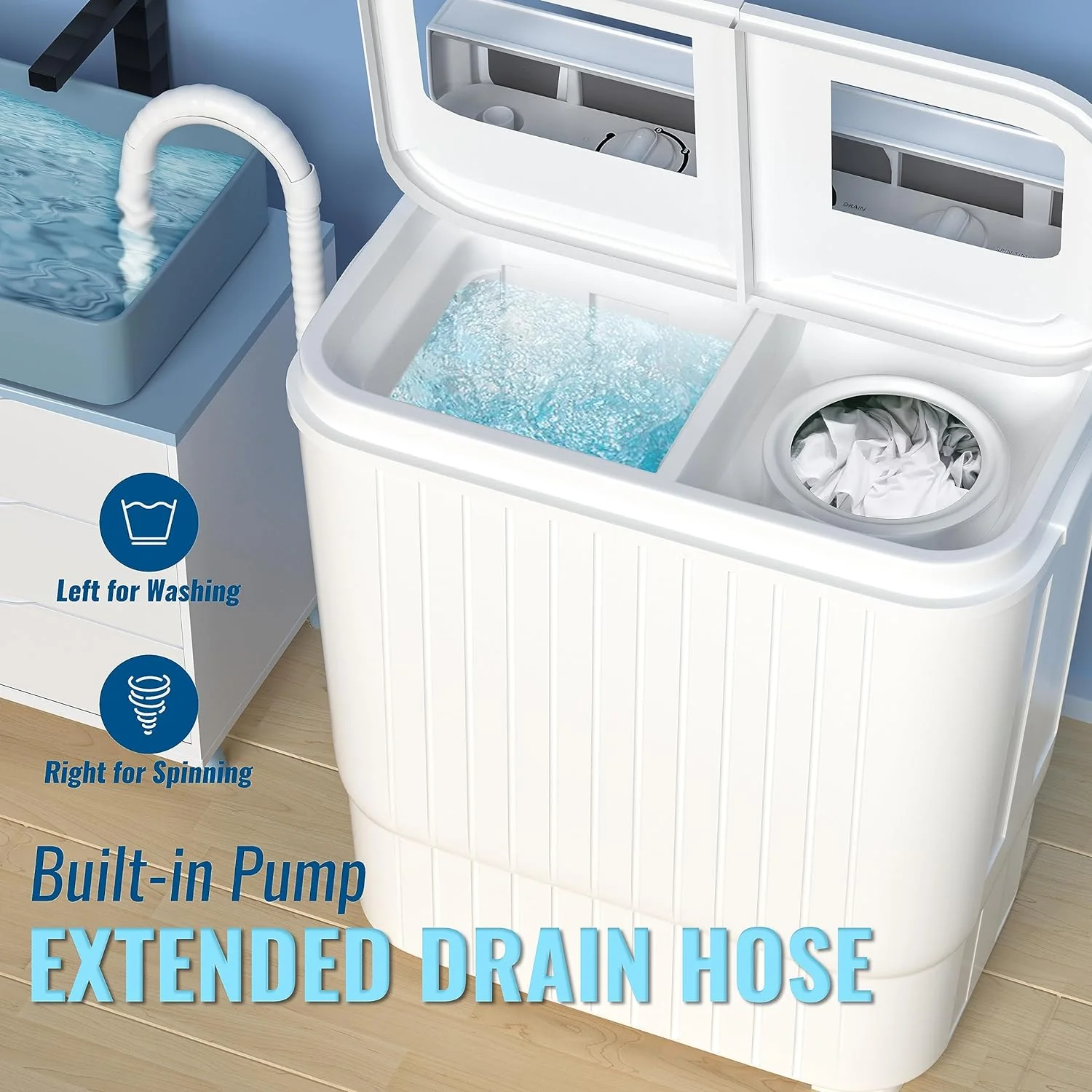 AUCHI Portable Washing Machine, 2 In 1 Small Washing Machine and Spin Dryer Combo, 14.5lbs Compact Mini Twin Tub Washing Machine for Camping