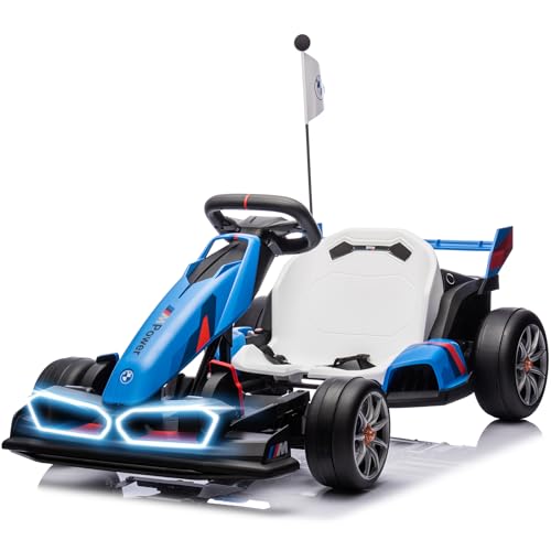 36V Licensed BMW Electric Go Kart, 7.5 MPH Drift Kart with 600W Motor, Outdoor Driftable Kids Race Pedal Go Karting Car w/Adjustable Seat, Lights