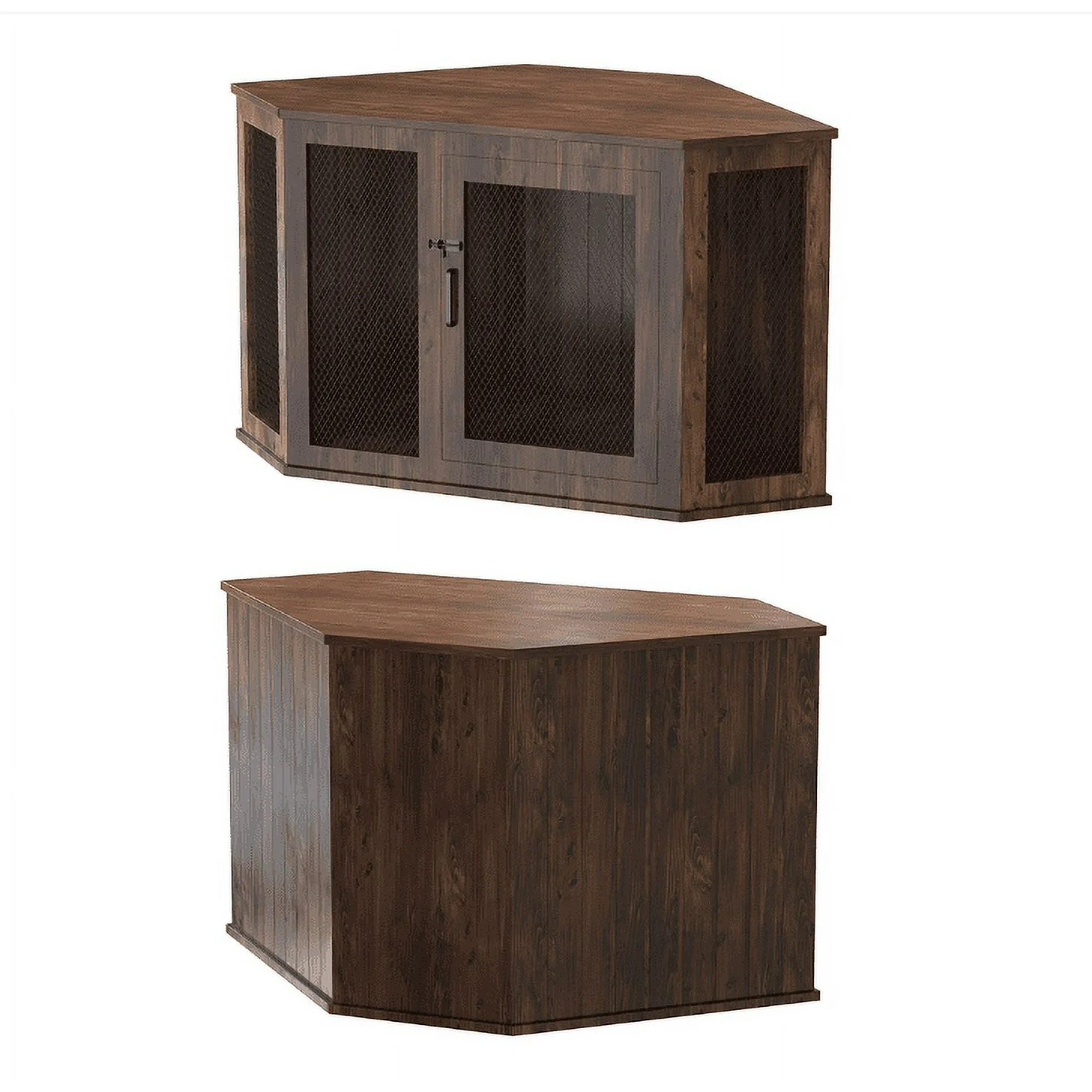 KPIBEST Corner Dog Crate Furniture, Dog Kennel Furniture with Metal Mesh, Wooden Dog Crate End Table, Small Medium Dogs, Brown