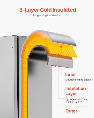 VEVOR Under Counter Ice Maker Machine, Crescent Ice, 25 Lbs/Day Stainless Steel Built in Ice Maker with Reversible Door