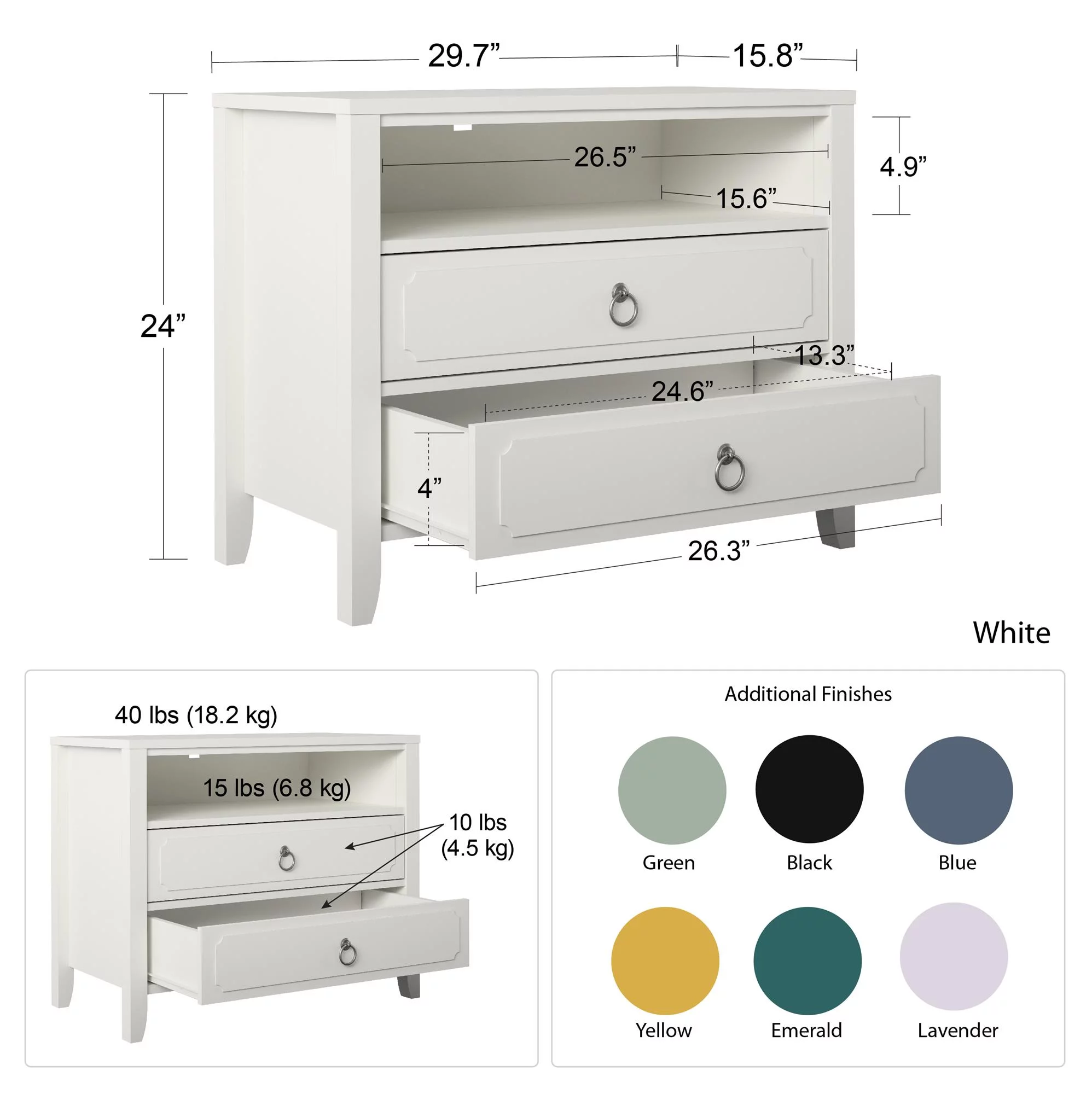 Novogratz Her Majesty 2 Drawer Nightstand, Soft White - Radiant Selections